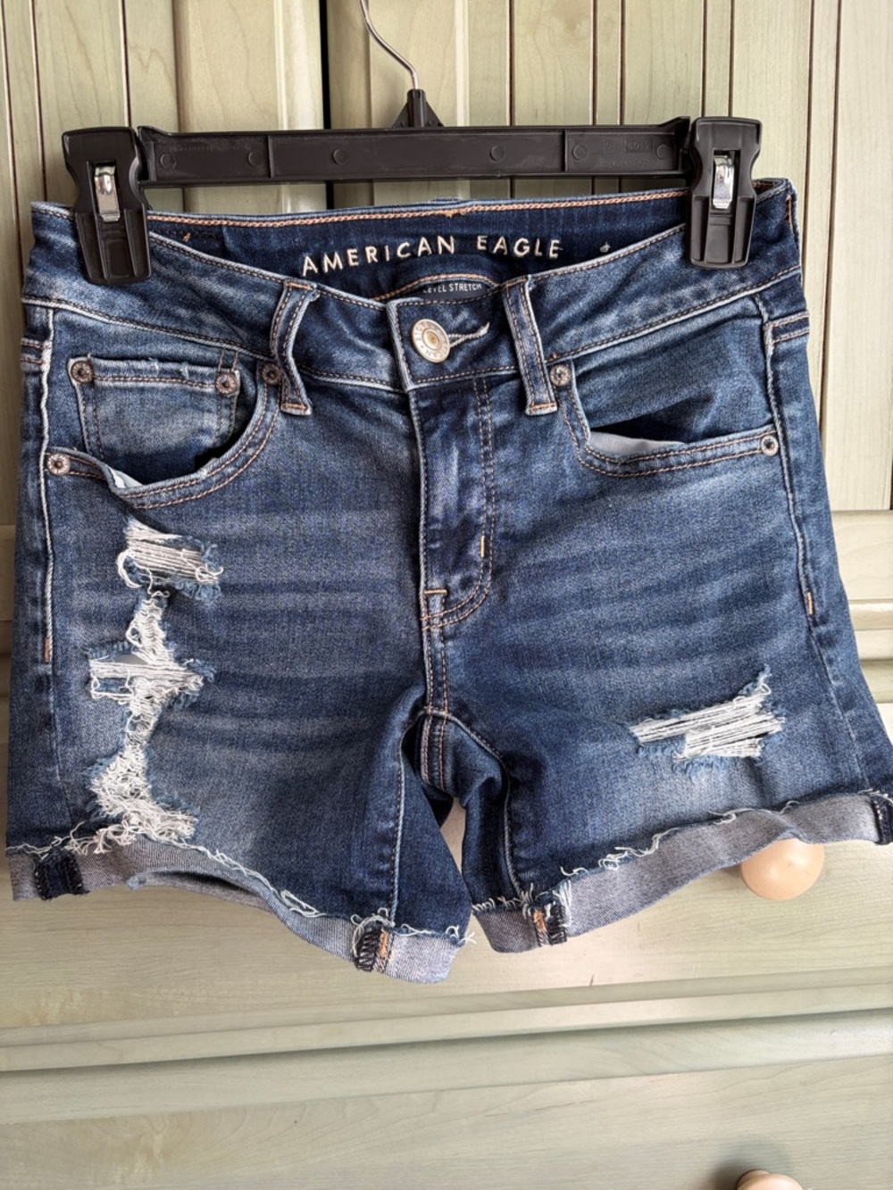 American Eagle Outfitters Blue Distressed Roll-Hem Jean Shorts